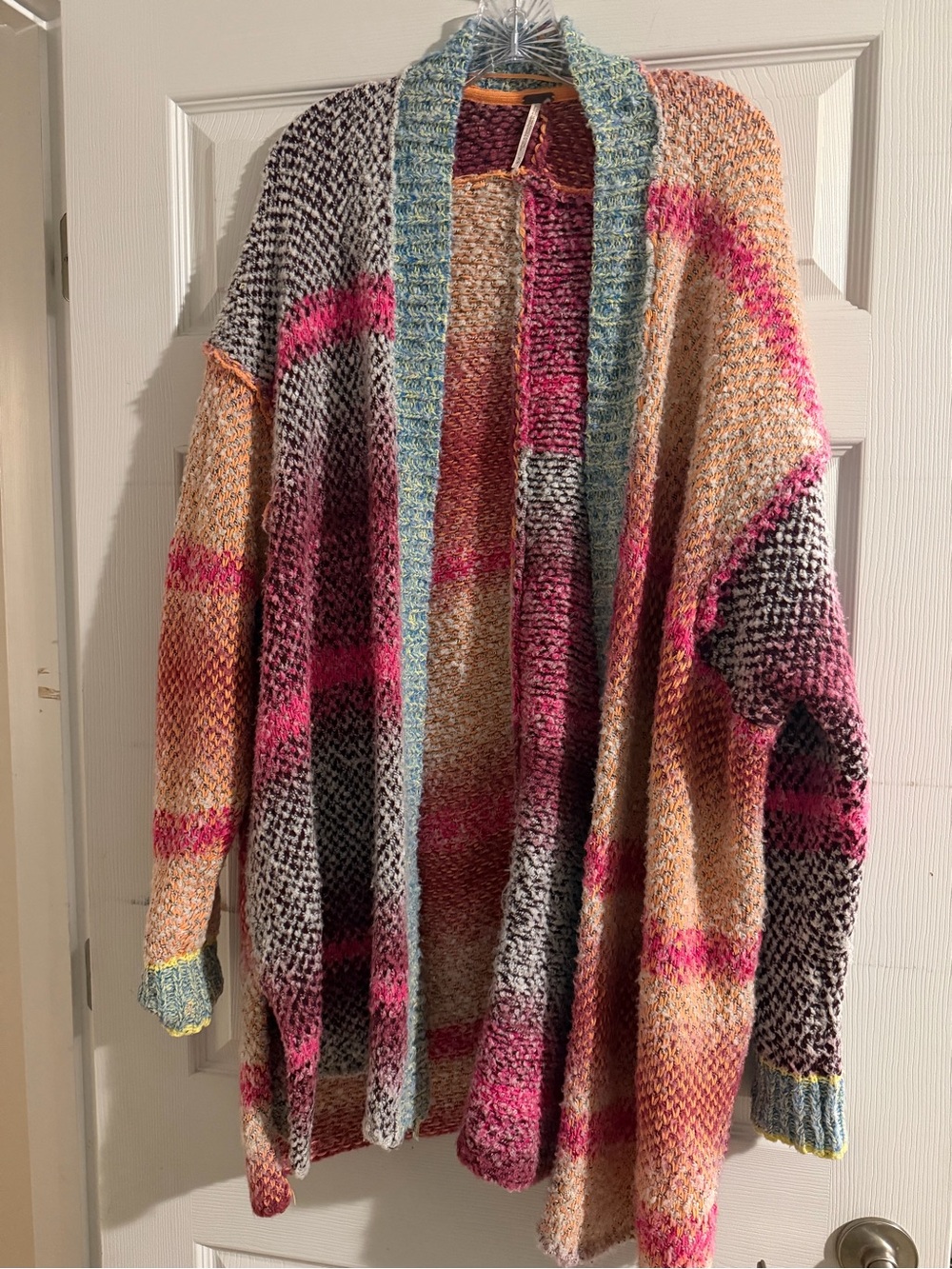 Free People Multicolor Open-Front Knit Cardigan - Pink & Teal - Picture 4 of 4